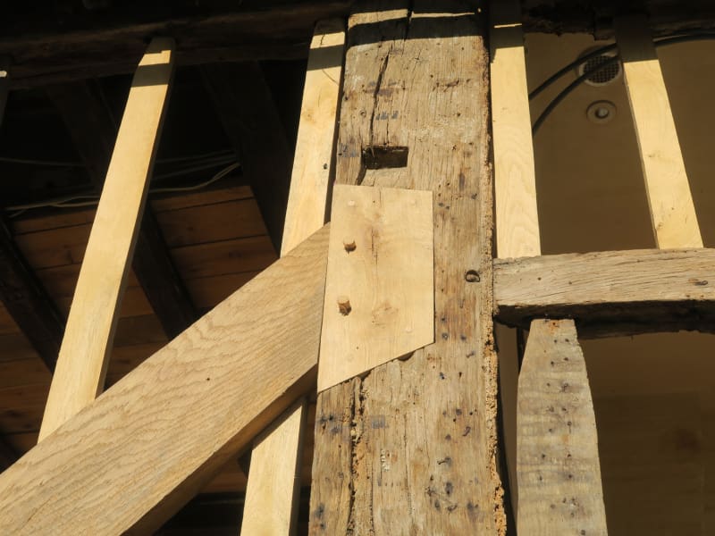 Timber frame join section.